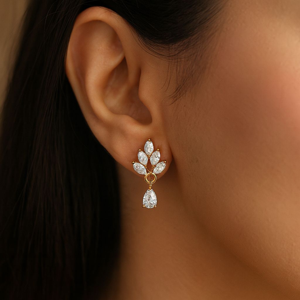 Classic Sparkle Gold-Plated AD Drop Earrings
