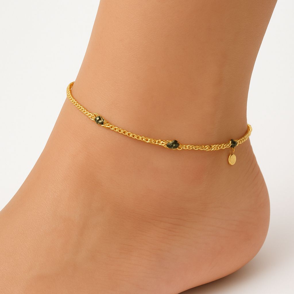 Elegant Gold-Plated Anklet Set with Green Beads