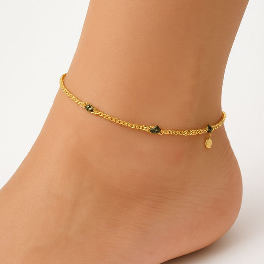 Elegant Gold-Plated Anklet Set with Green Beads