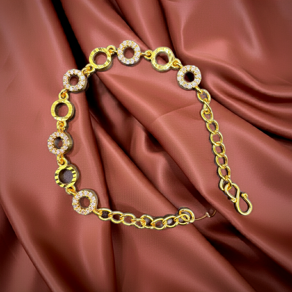Gold-Plated Crystal Circle Link Bracelet – 6 Inch