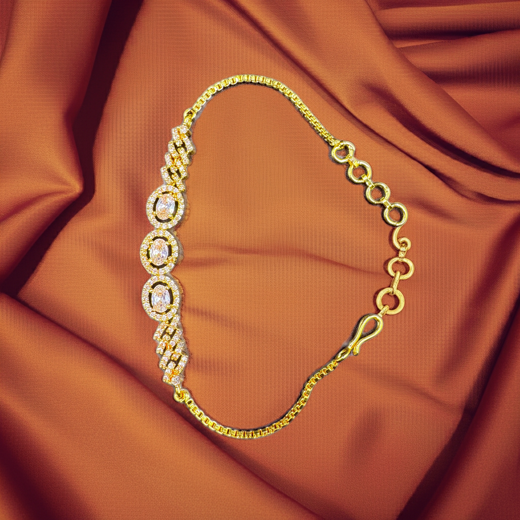 Dazzling Gold-Plated AD Bracelet – Adjustable Oval Sparkle 7.5 Inch