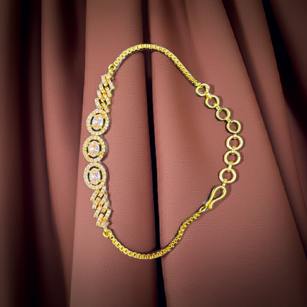 Dazzling Gold-Plated AD Bracelet – Adjustable Oval Sparkle 7.5 Inch