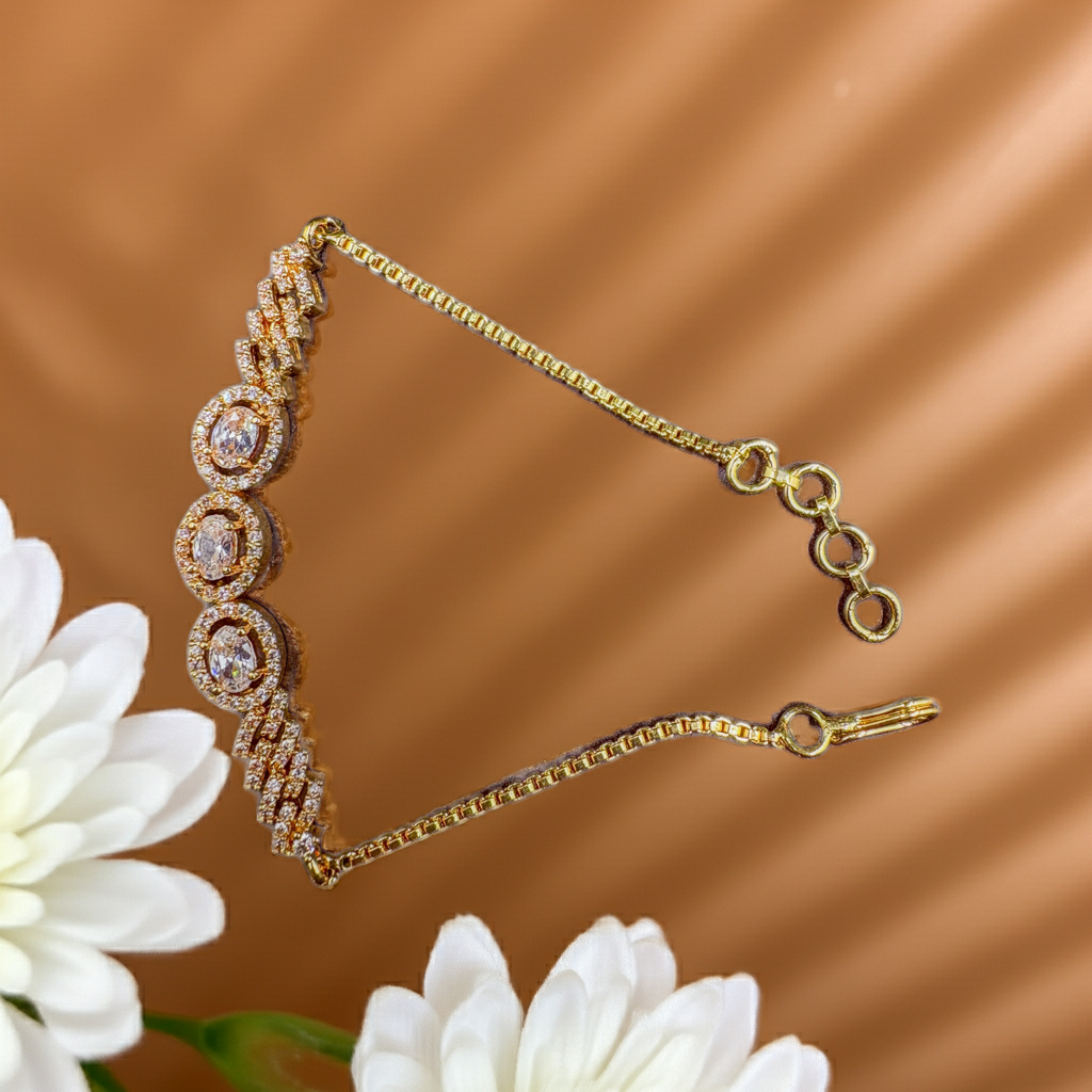 Dazzling Gold-Plated AD Bracelet – Adjustable Oval Sparkle 7.5 Inch