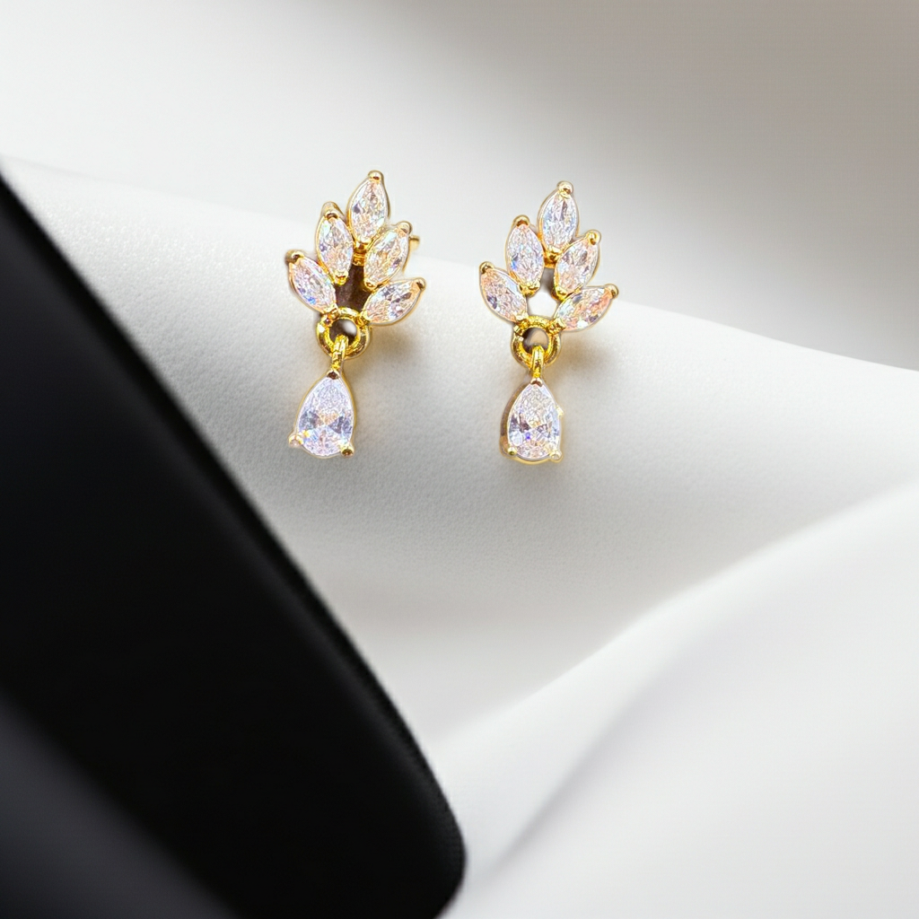 Classic Sparkle Gold-Plated AD Drop Earrings