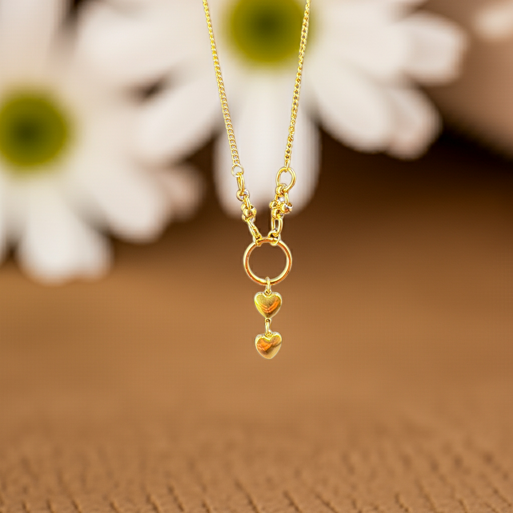 Gold-Plated Floral &amp; Heart Drop Pendant Olyvra