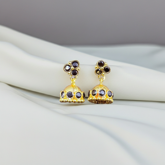 Black Stone Gold-Plated Jhumka Earrings