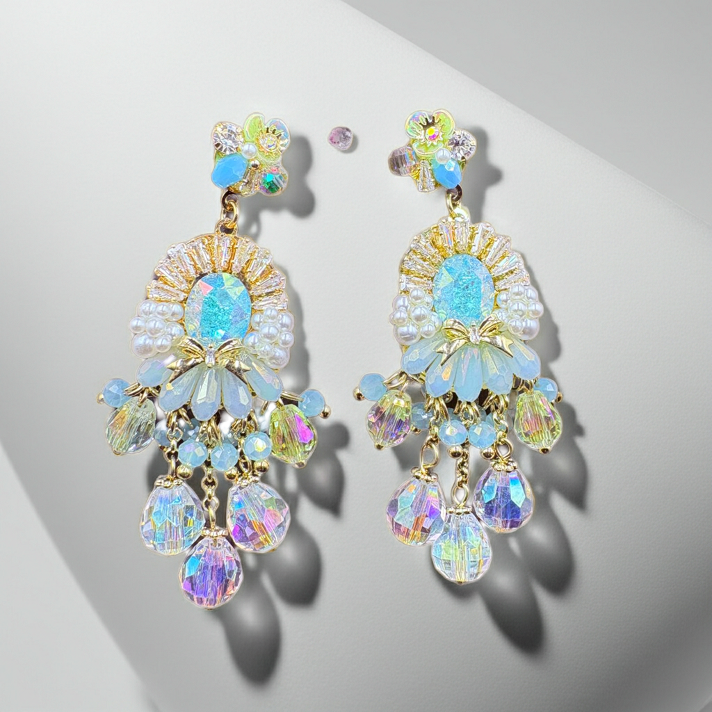 Crystal Floral Drop Earrings – Elegant Gold Plated Design