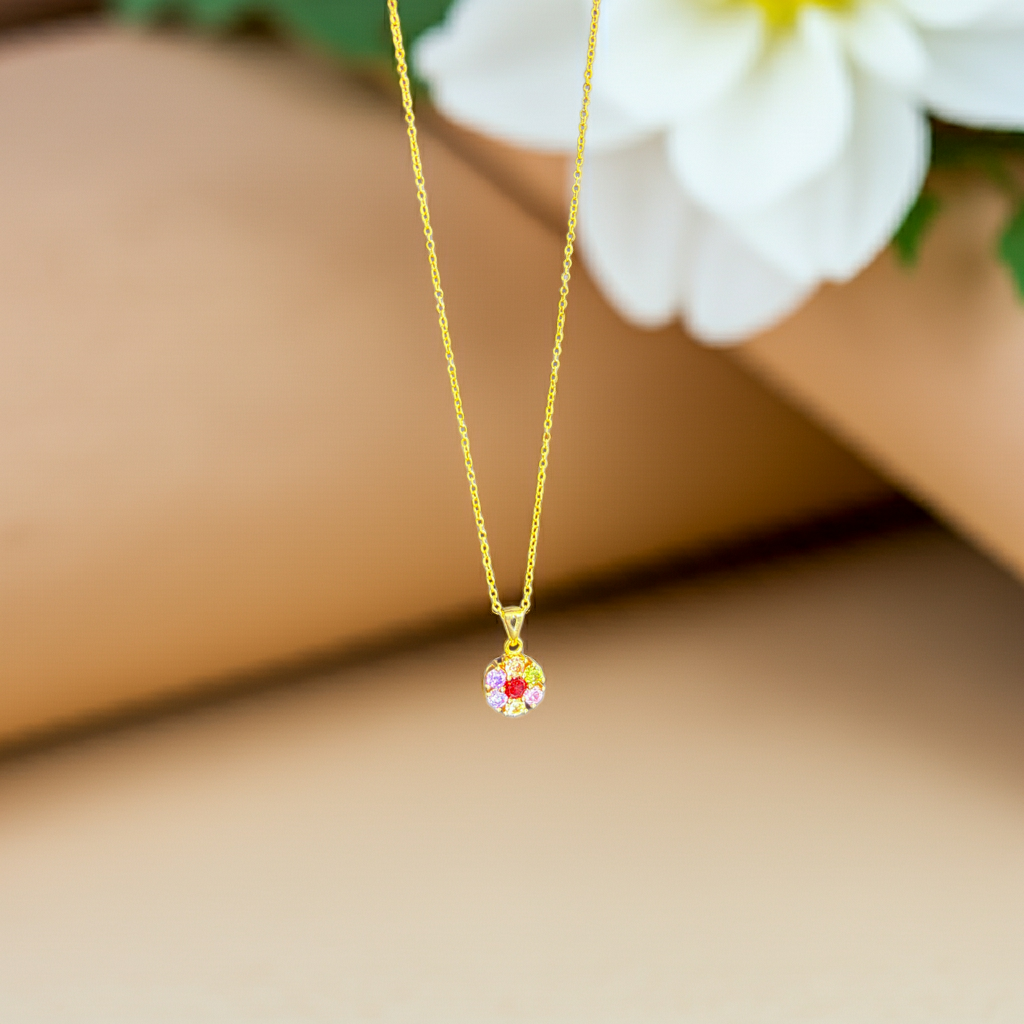 Gold-Plated Multi-Color Floral Pendant