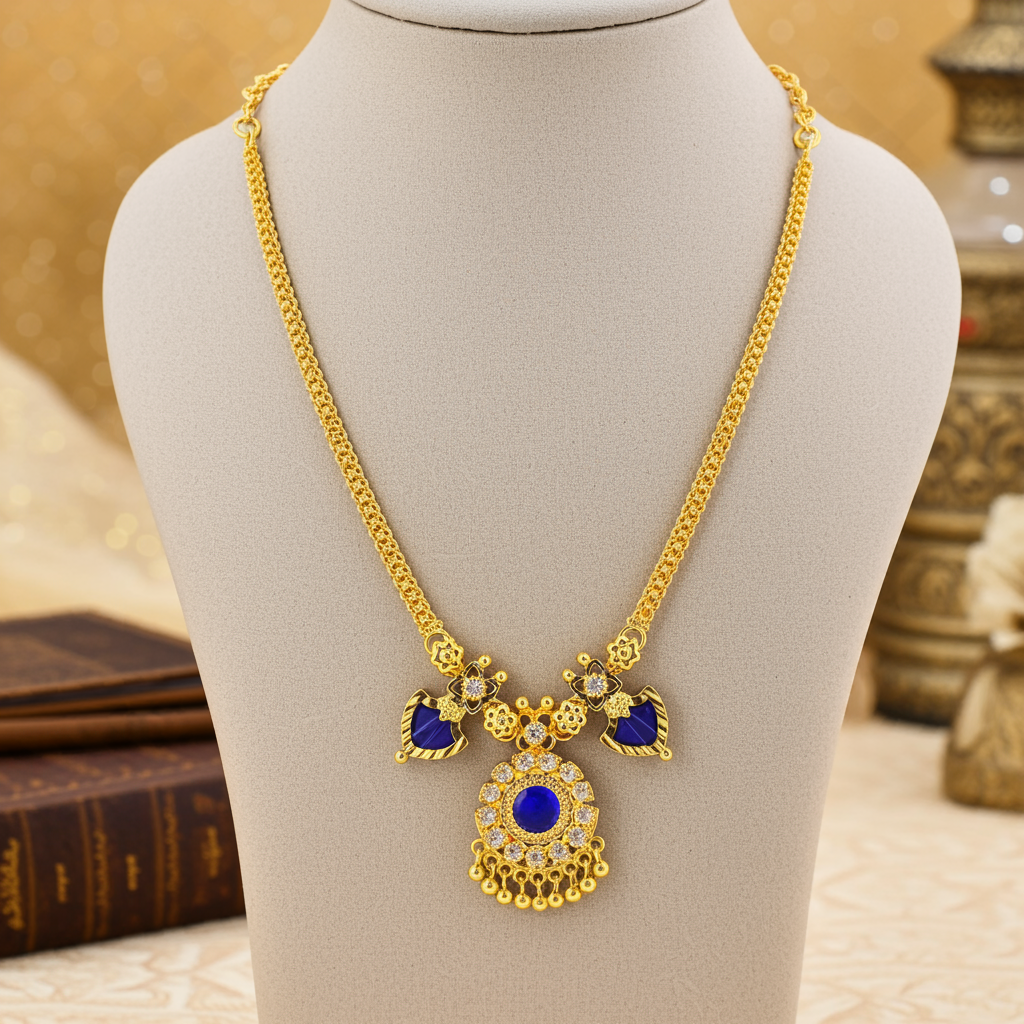 Royal Blue Stone & Gold Plated Designer Pendant - Olyvra