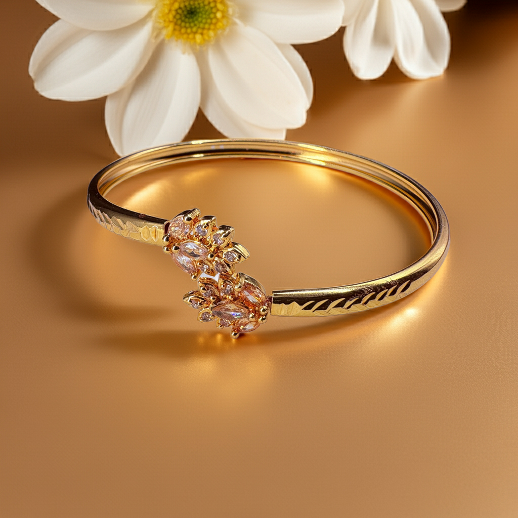 Ornate Floral &amp; Crystal Cuff Bangle
