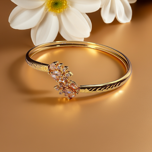 Ornate Floral &amp; Crystal Cuff Bangle