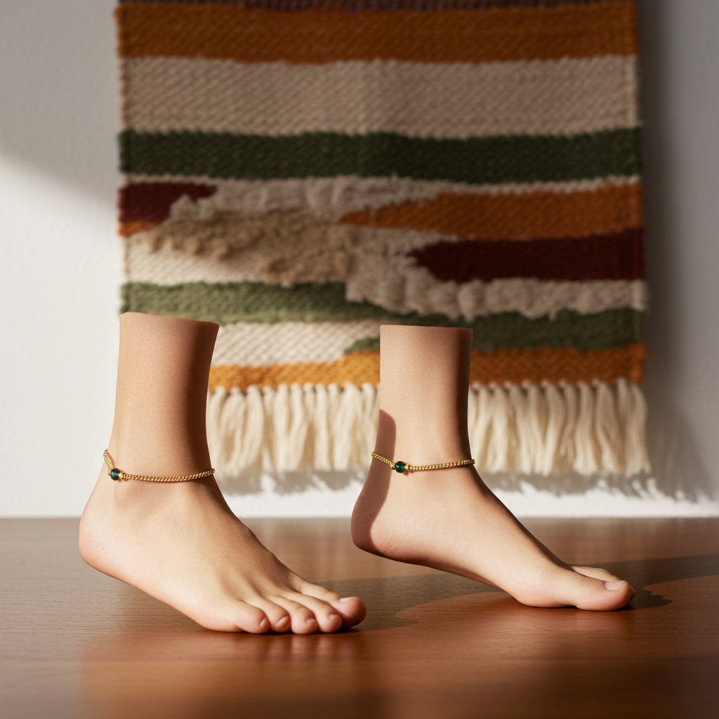 Elegant Gold-Plated Anklet Set with Green Beads