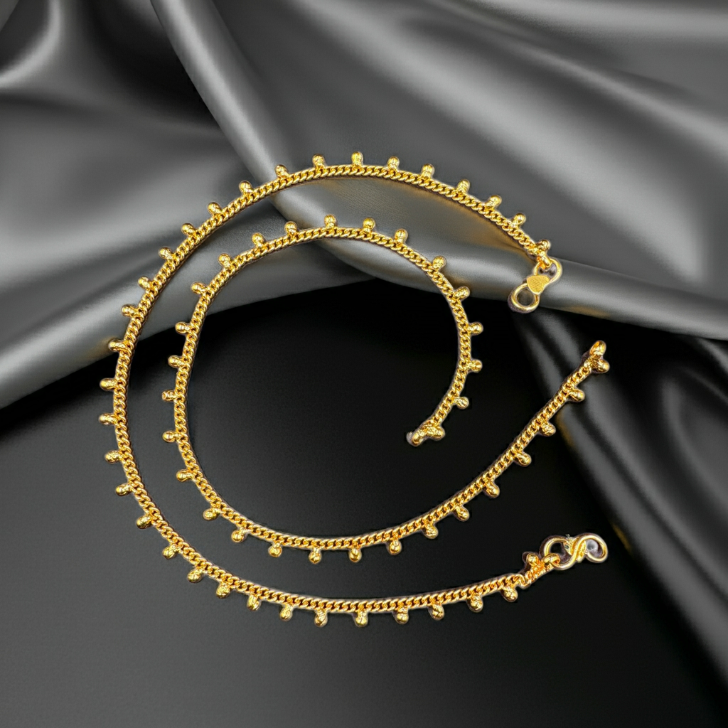 Golden Drop Charm Body Chain | Adjustable Beaded Curb Chain Size 10