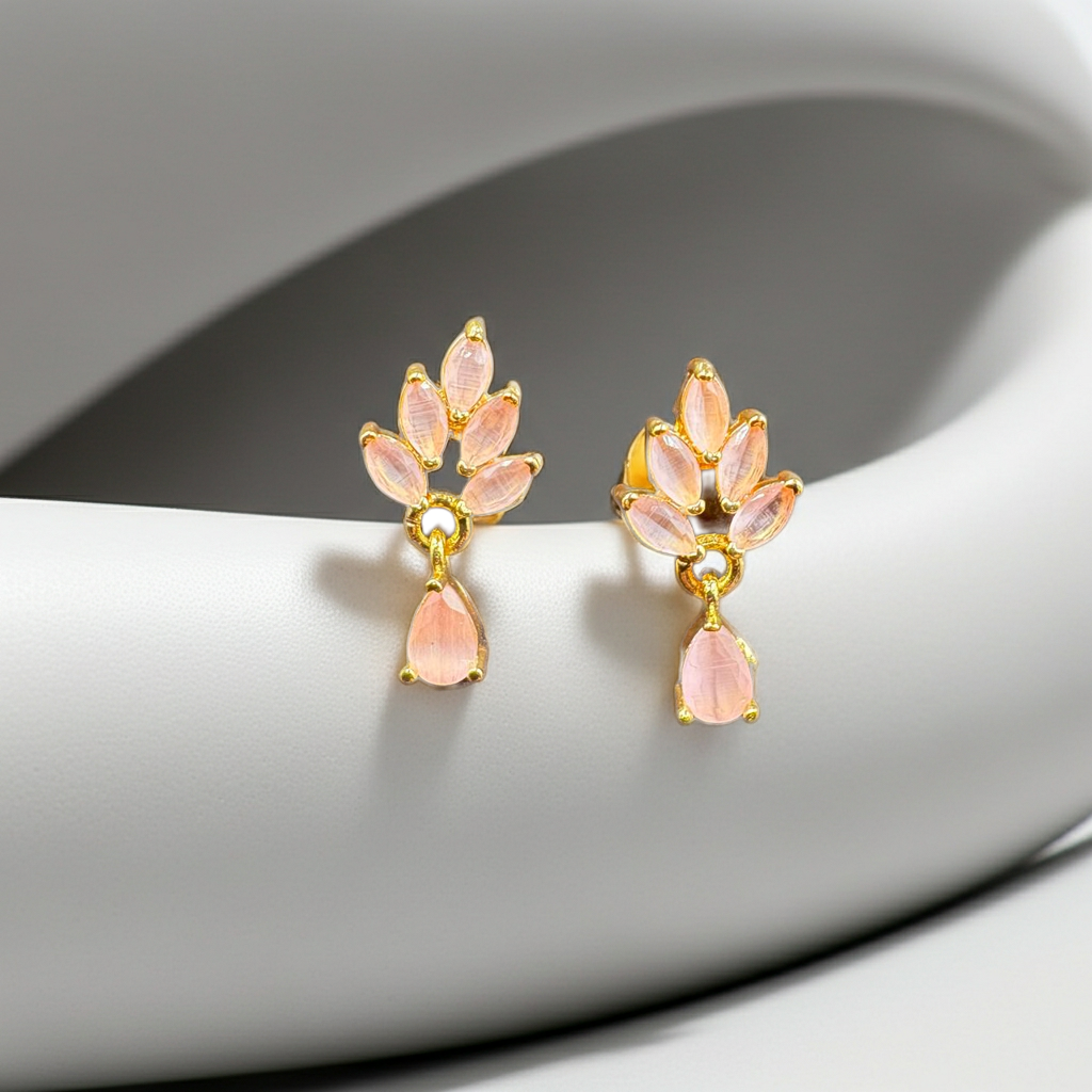 Elegant Pink Stone Gold-Plated Drop Earrings