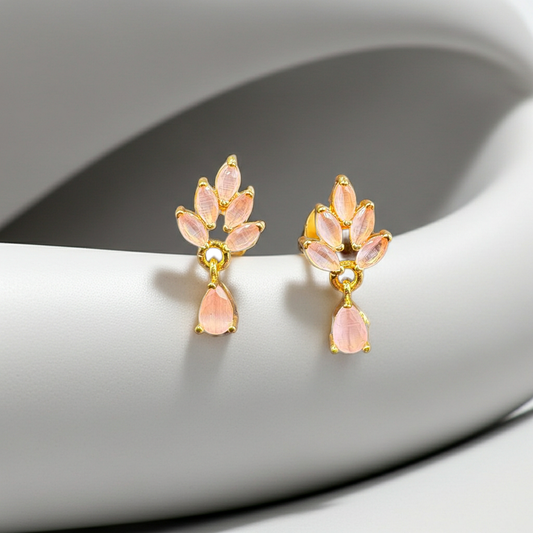 Elegant Pink Stone Gold-Plated Drop Earrings