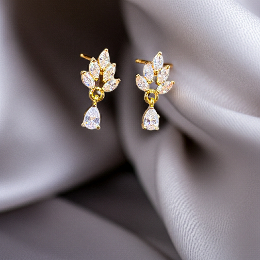 Classic Sparkle Gold-Plated AD Drop Earrings