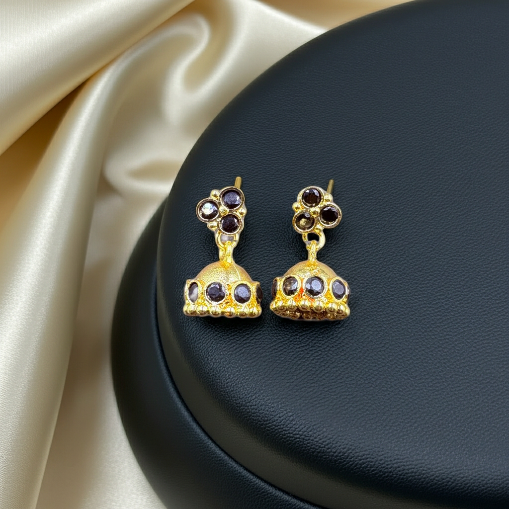 Black Stone Gold-Plated Jhumka Earrings