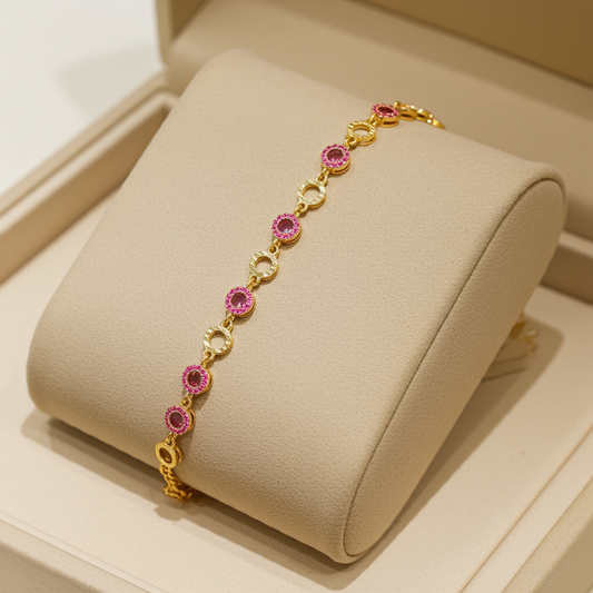 Gold-Plated Ruby Circle Link Bracelet 6 Inch