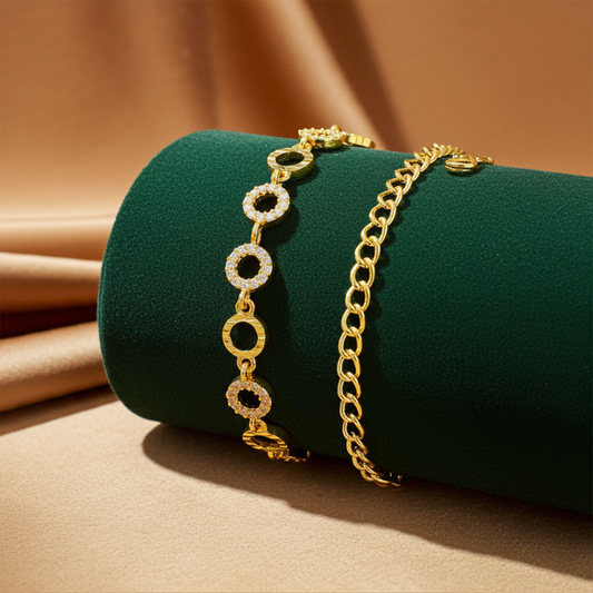 Gold-Plated Crystal Circle Link Bracelet – 6 Inch