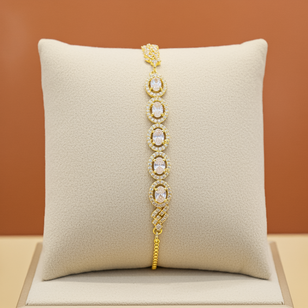 Dazzling Gold-Plated AD Bracelet – Adjustable Oval Sparkle 7.5 Inch