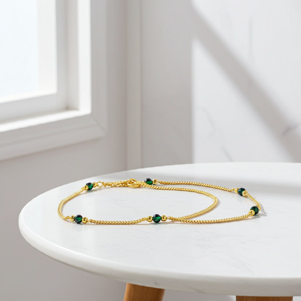 Elegant Gold-Plated Anklet Set with Green Beads