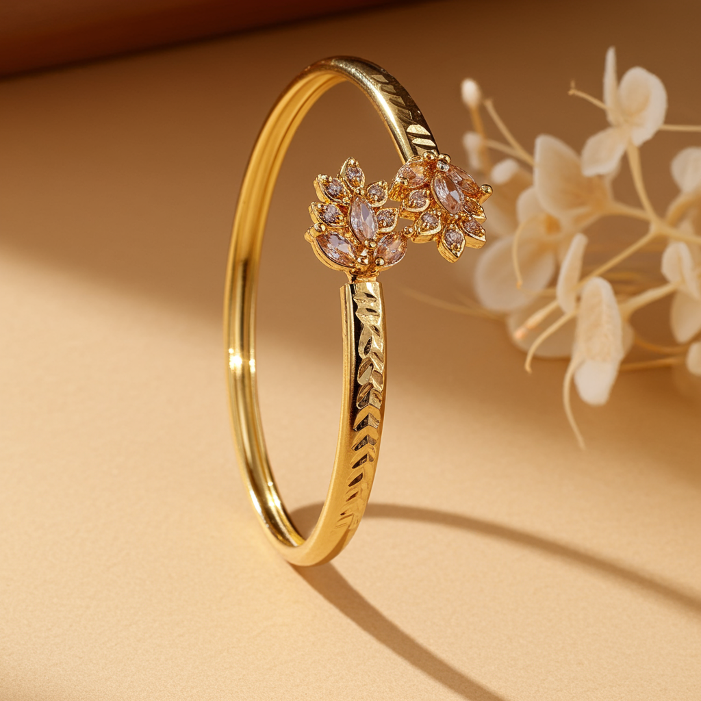 Ornate Floral &amp; Crystal Cuff Bangle