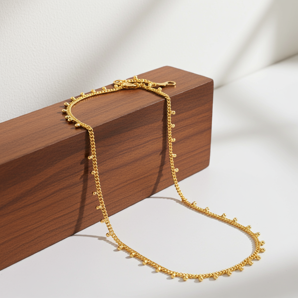 Golden Drop Charm Body Chain | Adjustable Beaded Curb Chain Size 10