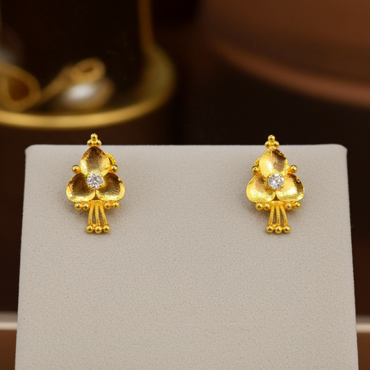 Gold-Plated AD Stud Earrings – Elegant Floral Design