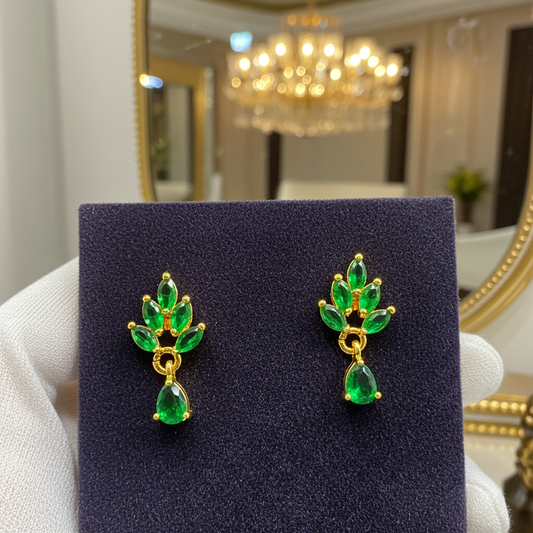 Elegant Gold-Plated Green AD Earrings