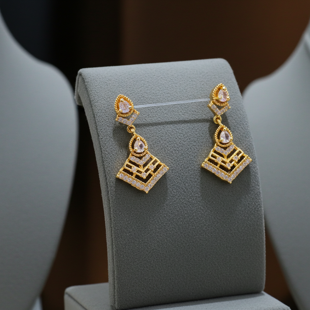 Gold-Plated Geometric AD Drop Earrings