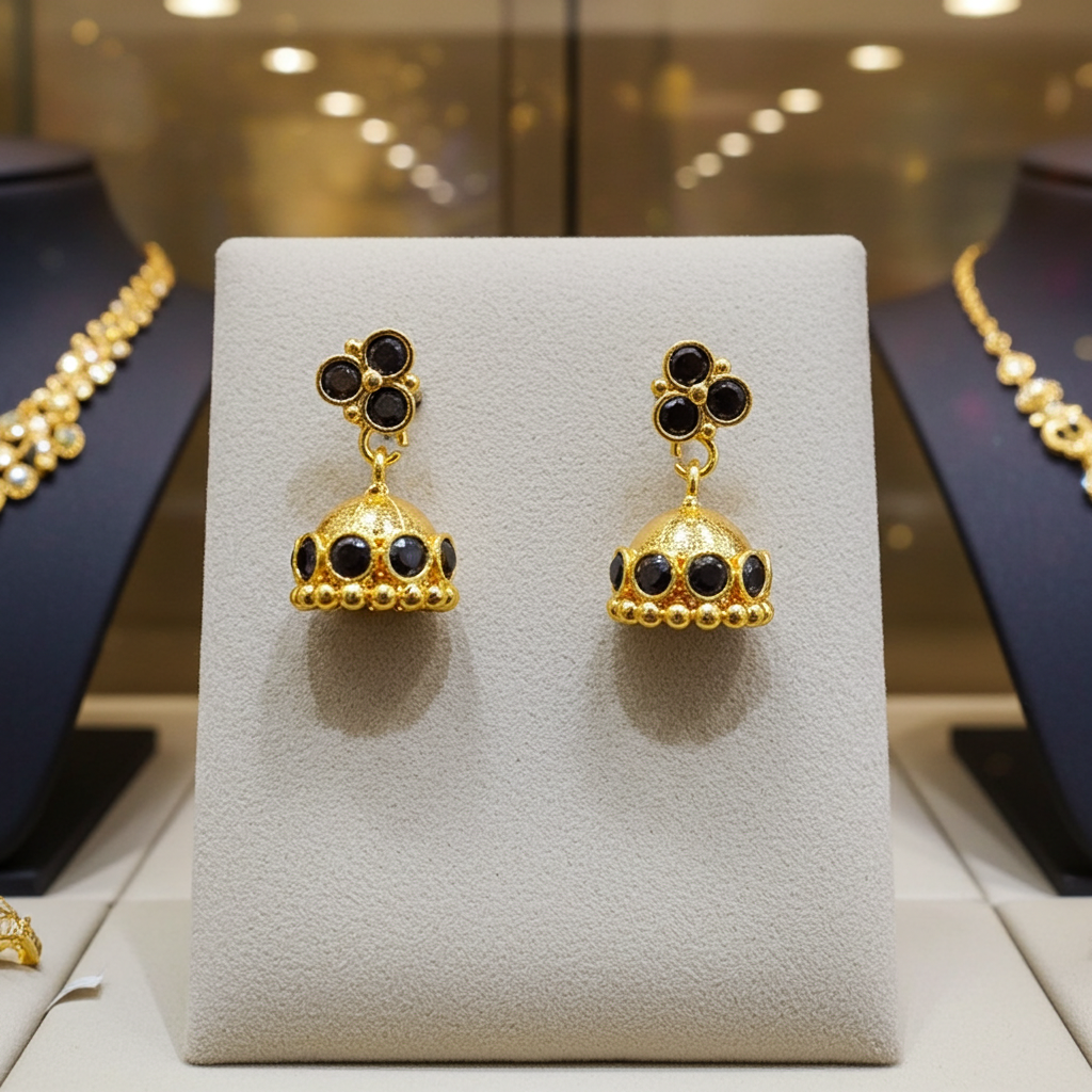 Black Stone Gold-Plated Jhumka Earrings