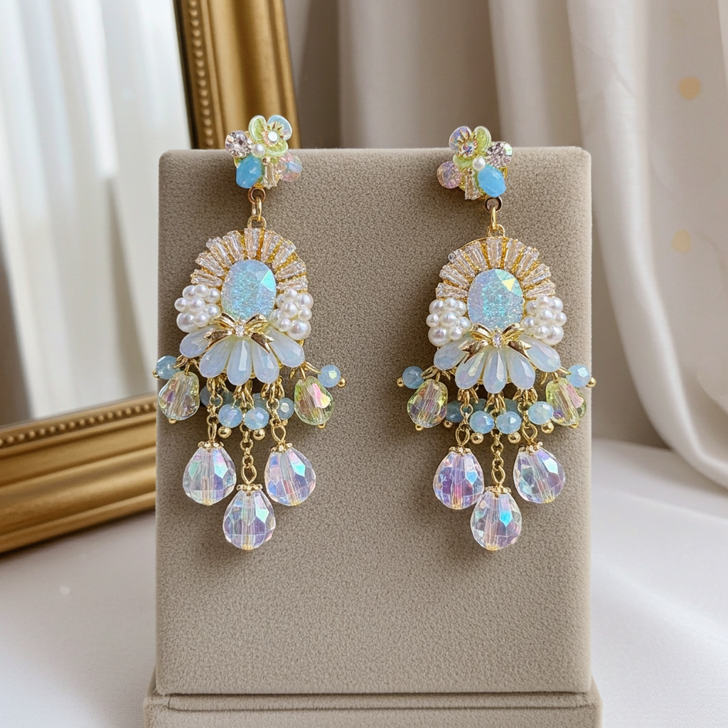Crystal Floral Drop Earrings – Elegant Gold Plated Design