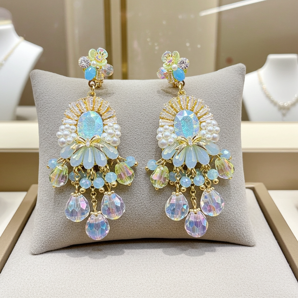 Crystal Floral Drop Earrings – Elegant Gold Plated Design