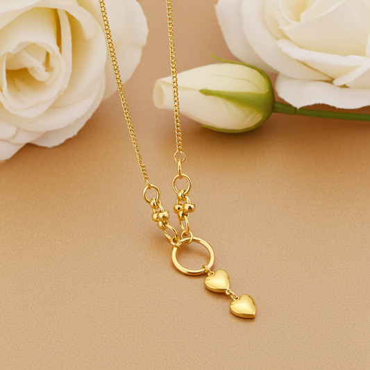 Gold-Plated Floral &amp; Heart Drop Pendant Olyvra