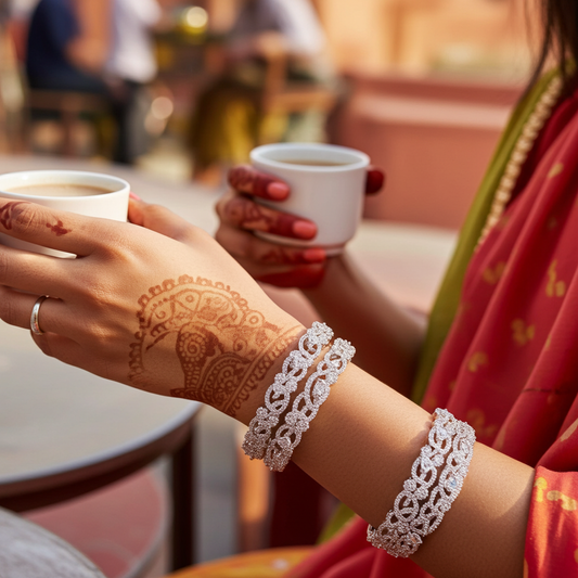 Elegant AD Stone Bangles – Silver Finish|  Olyvra