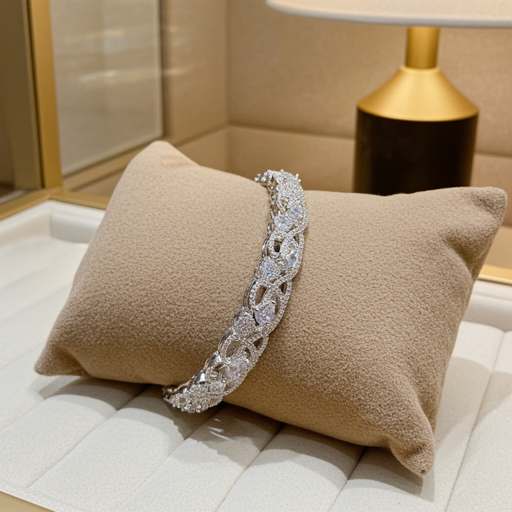 Elegant AD Stone Bangles – Silver Finish|  Olyvra