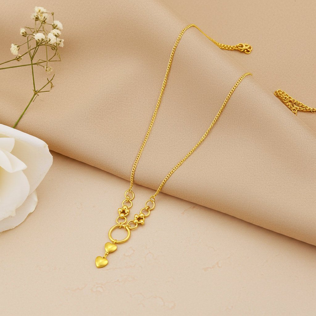 Gold-Plated Floral &amp; Heart Drop Pendant Olyvra