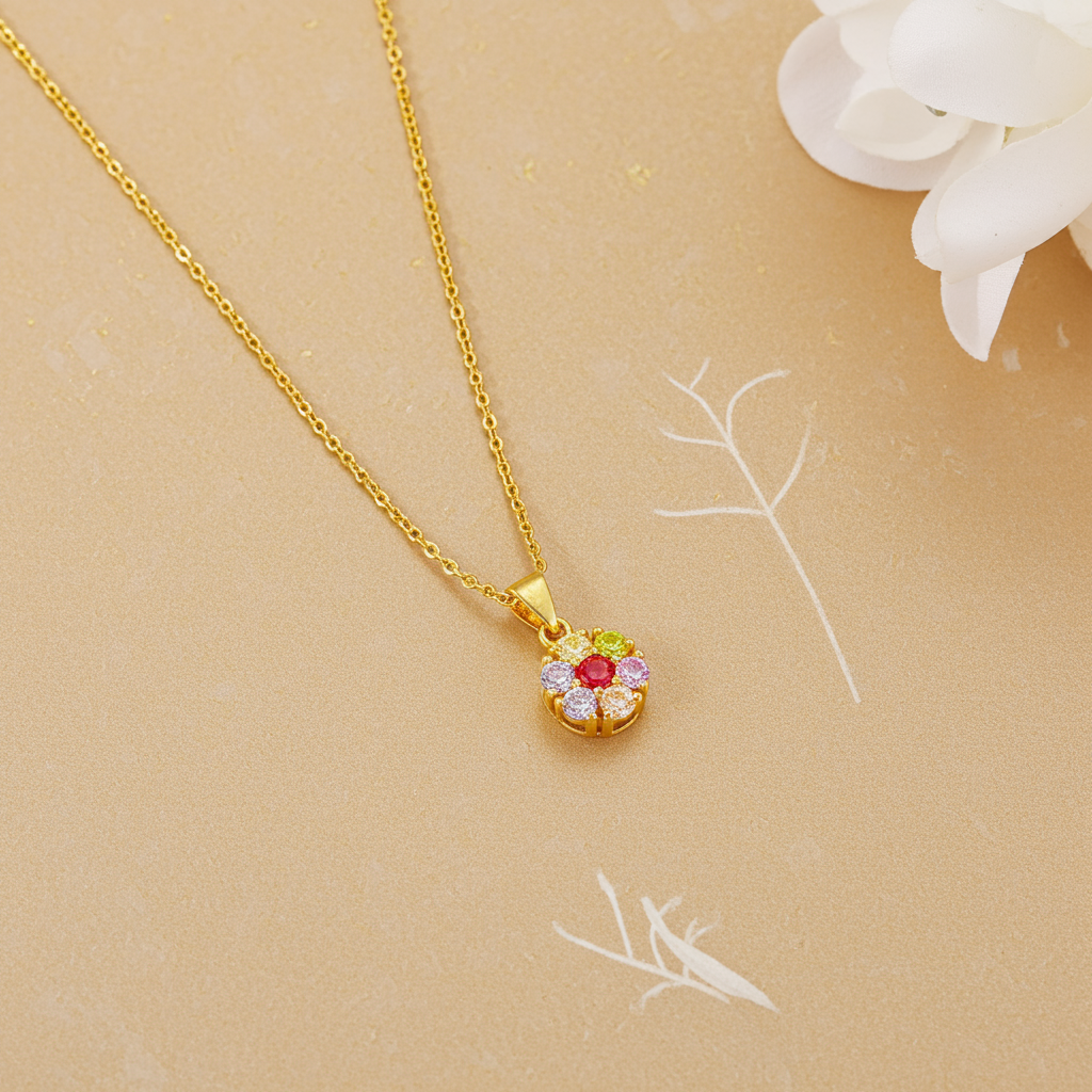Gold-Plated Multi-Color Floral Pendant