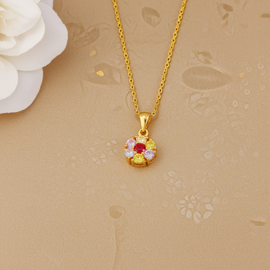 Gold-Plated Multi-Color Floral Pendant