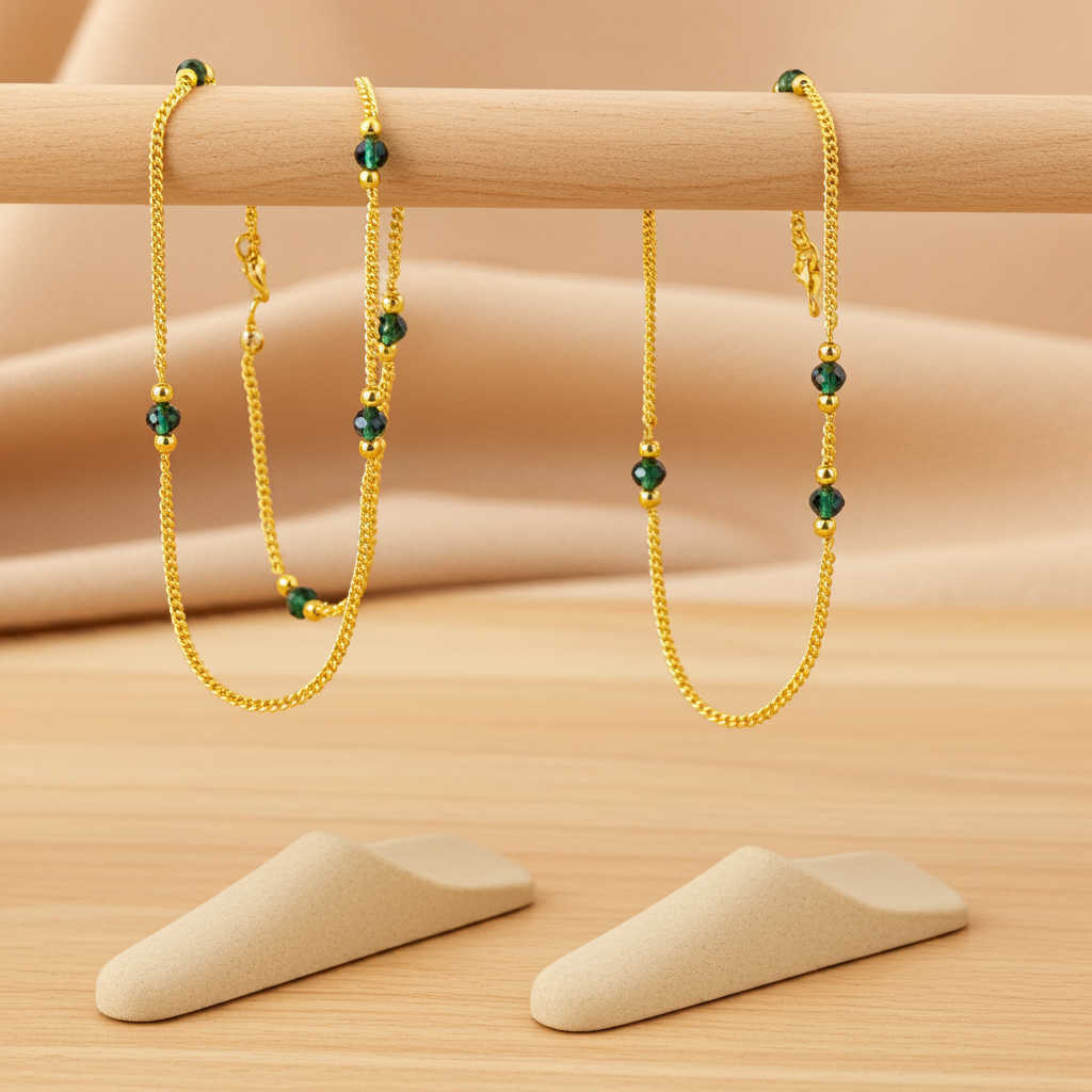 Elegant Gold-Plated Anklet Set with Green Beads