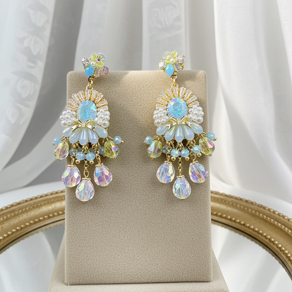 Crystal Floral Drop Earrings – Elegant Gold Plated Design