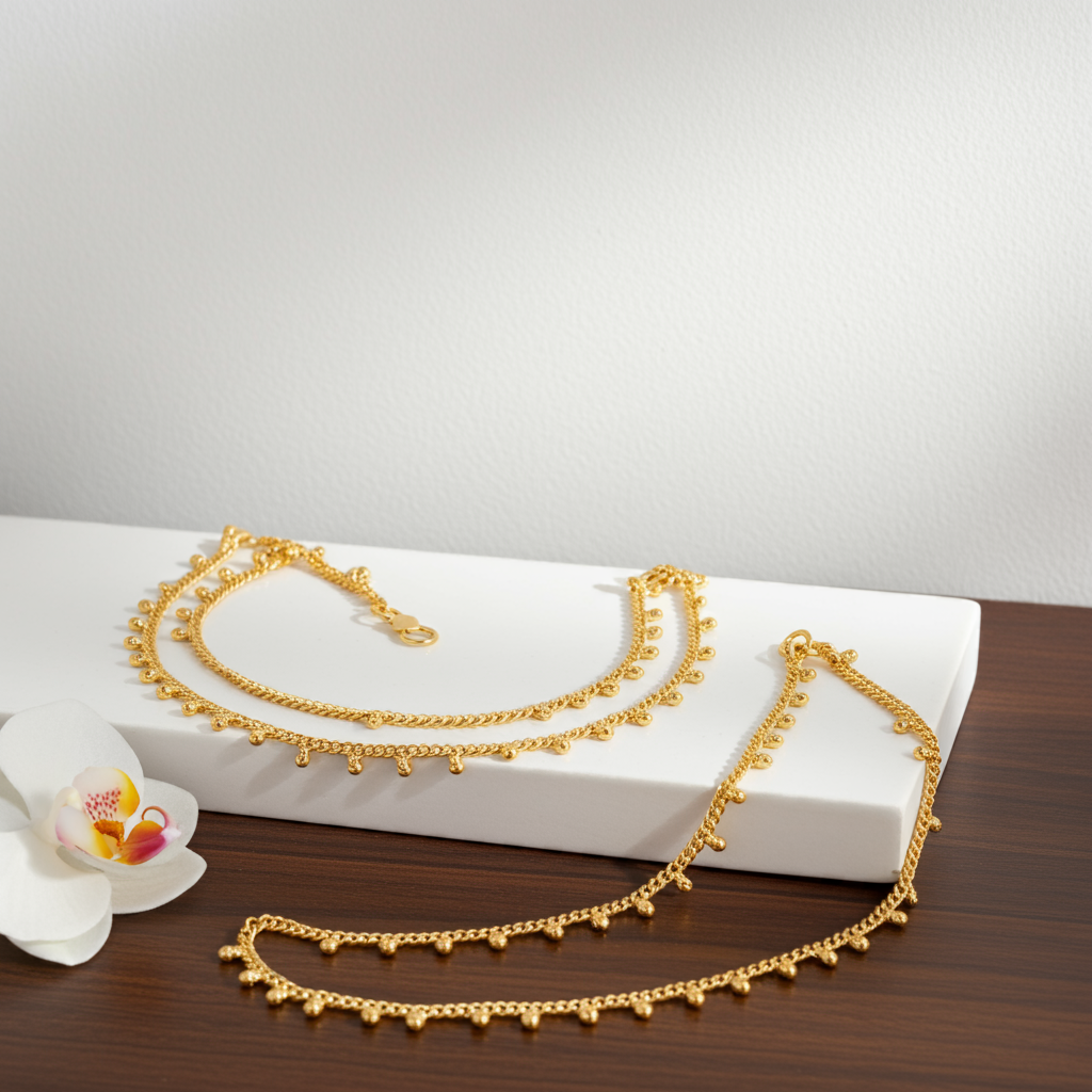 Golden Drop Charm Body Chain | Adjustable Beaded Curb Chain Size 10