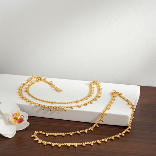 Golden Drop Charm Body Chain | Adjustable Beaded Curb Chain Size 10