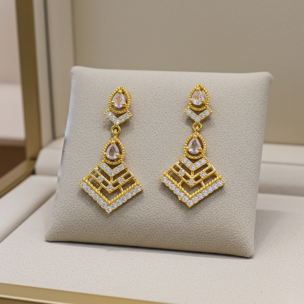 Gold-Plated Geometric AD Drop Earrings